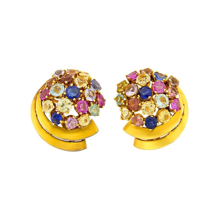 18k gold multicolored stone earclips
