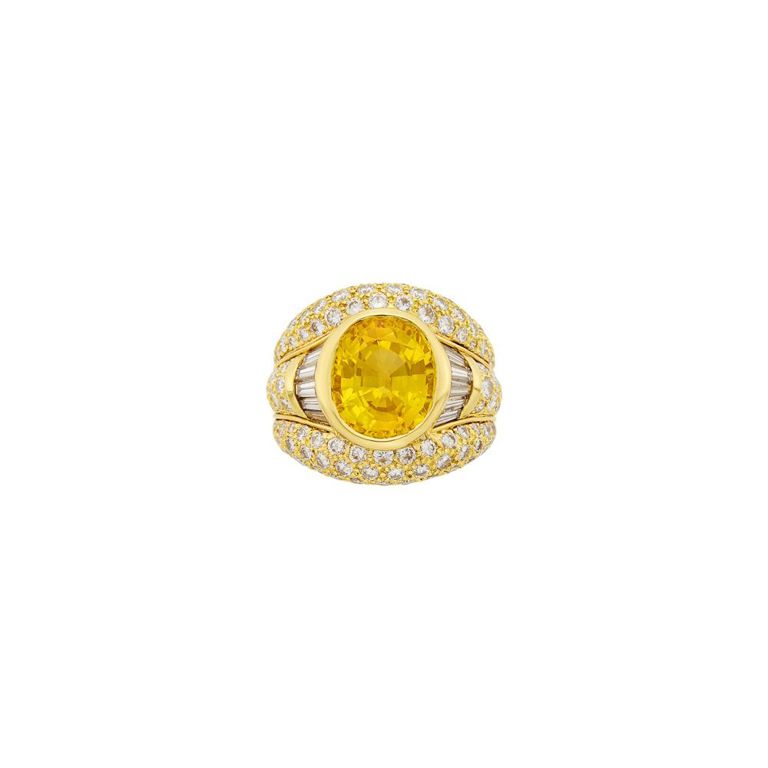 Hammerman Brothers gold ring with yellow sapphire and diamonds
