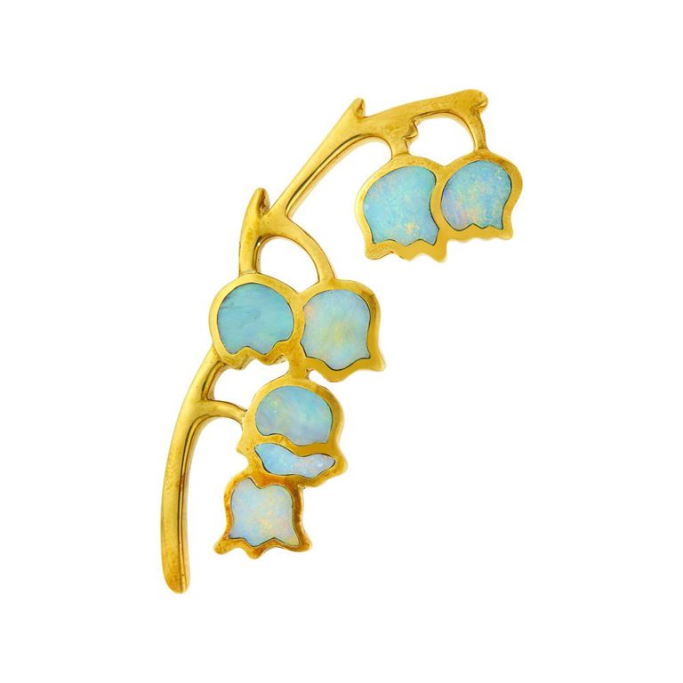 18k gold bell flower brooch with opal