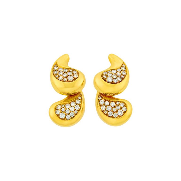 18k gold Marina B diamond paisley earclips