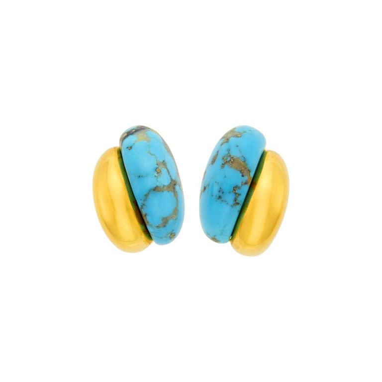 18k gold Seaman Schepps turquoise 'curb link' earclips