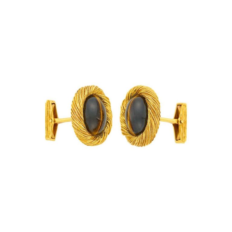 18k gold Van Cleef & Arpels tiger's eye cufflinks