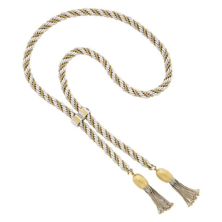 18k gold two-color rope-twist tassel lariat necklace