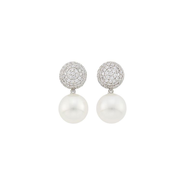 18k white gold diamond and South Sea pearl pendant-earrings