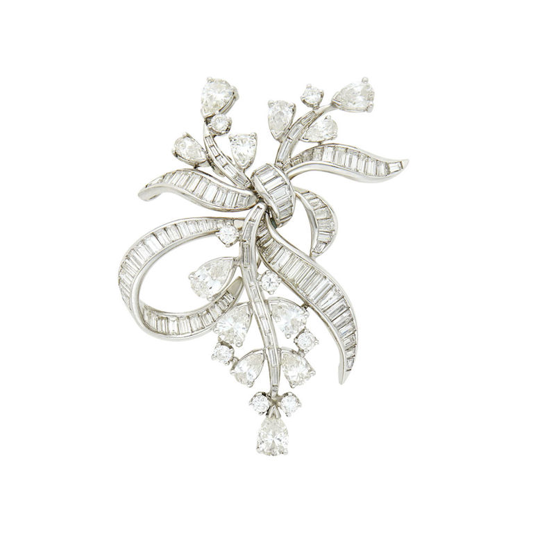 Platinum and diamond ribbon brooch
