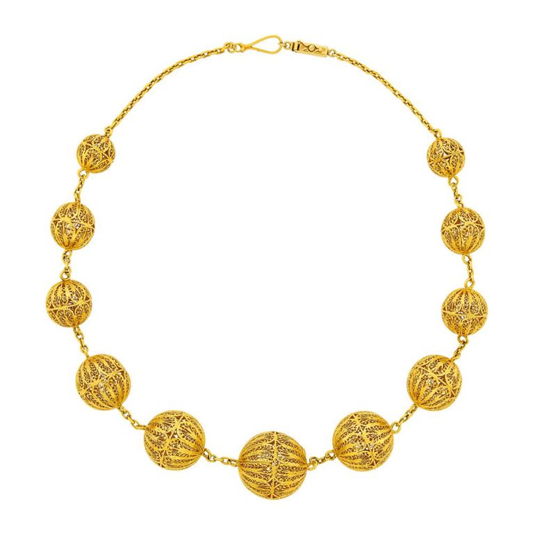 22k gold filigree ball chain necklace