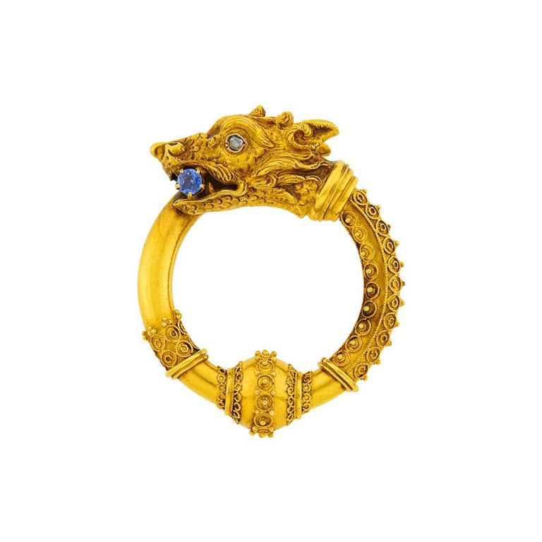14k gold animal head circle brooch