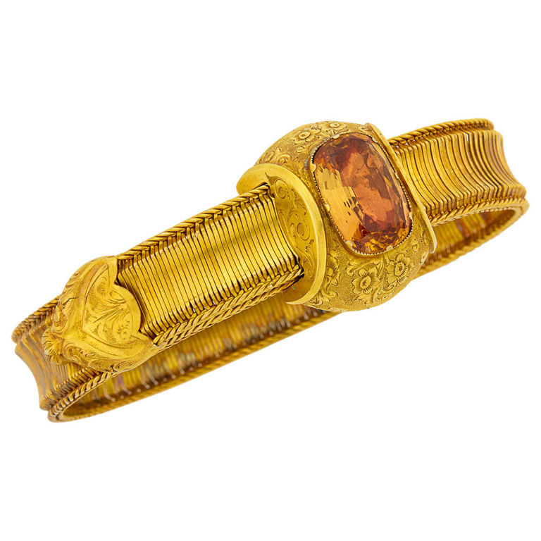 14k gold slide bracelet with foil-backed topaz