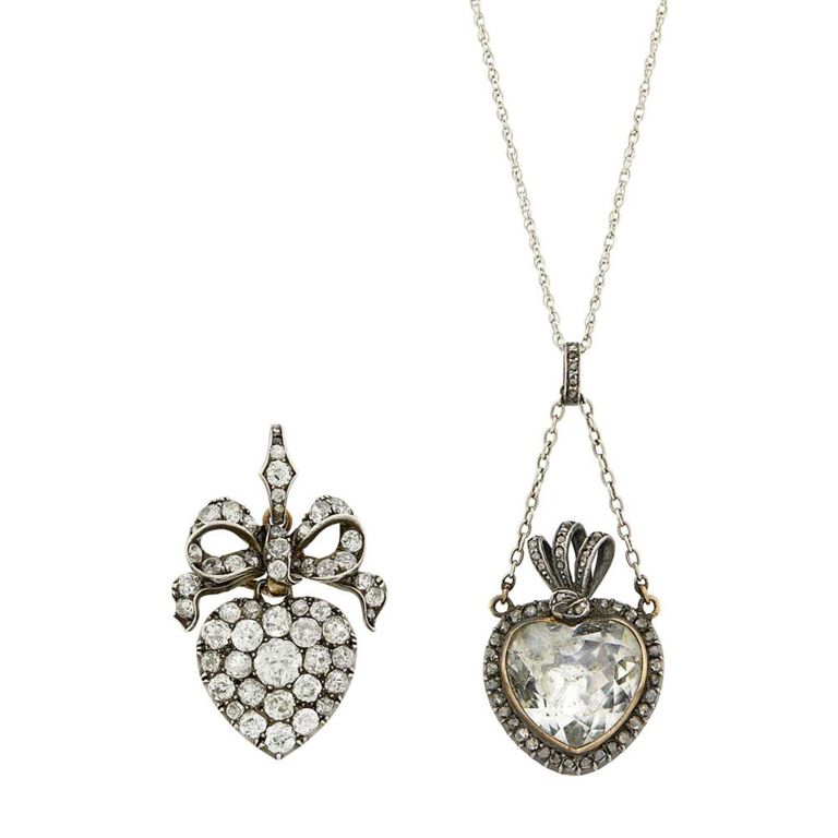 Silver and gold heart pendant with rock crystal and diamond