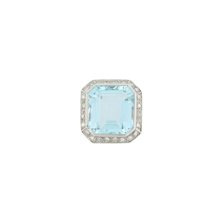 14k gold and platinum ring with aquamarine and diamond