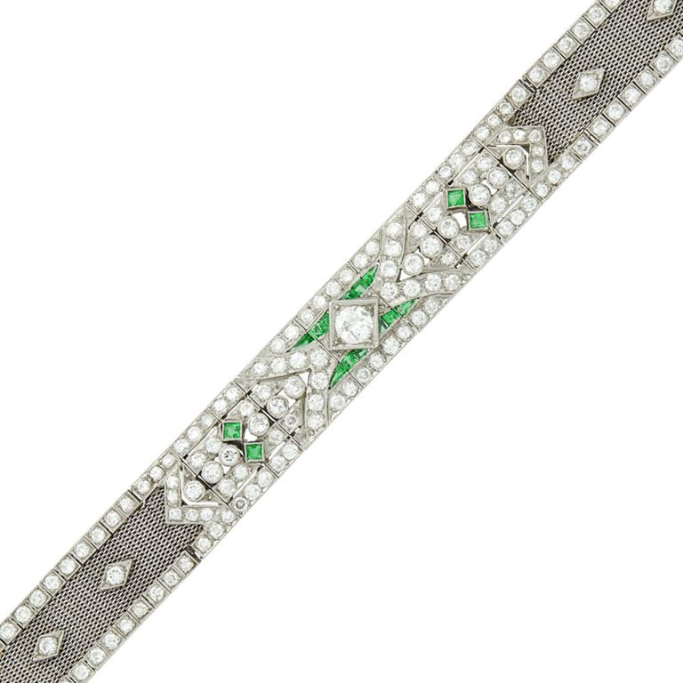 Platinum bracelet with diamonds and emeralds
