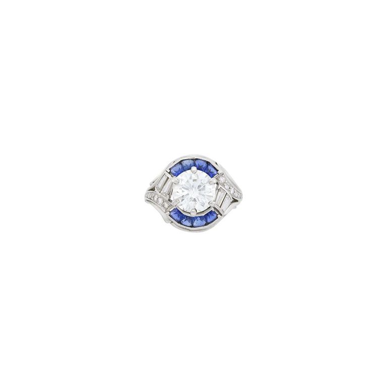 Platinum ring with diamond and sapphire