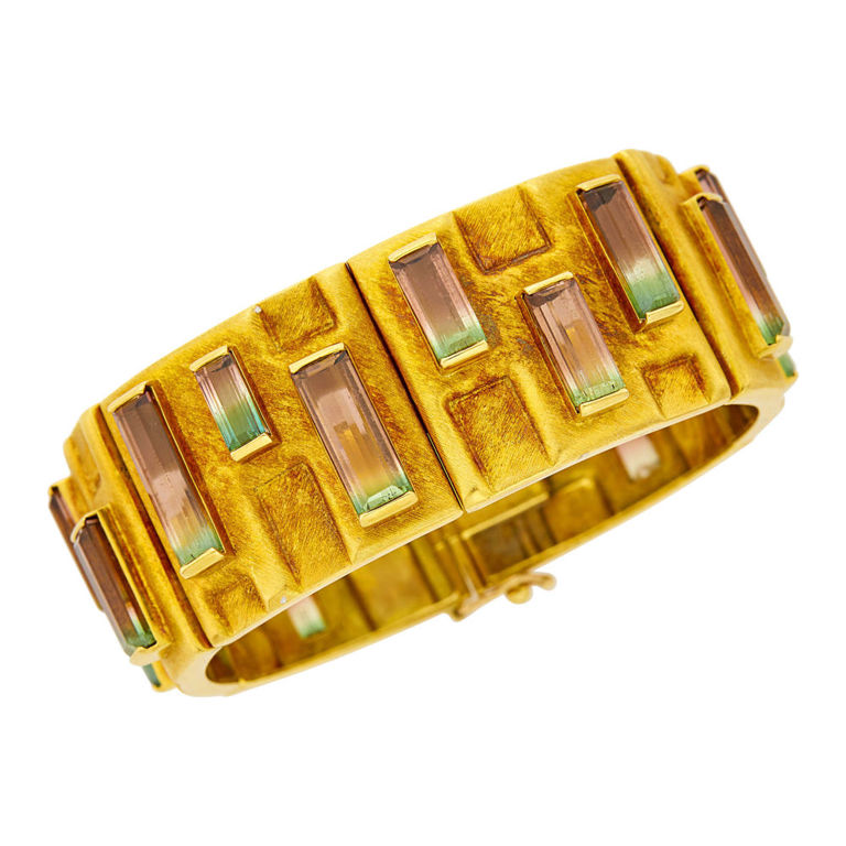 18k gold bracelet with bicolor watermelon tourmaline