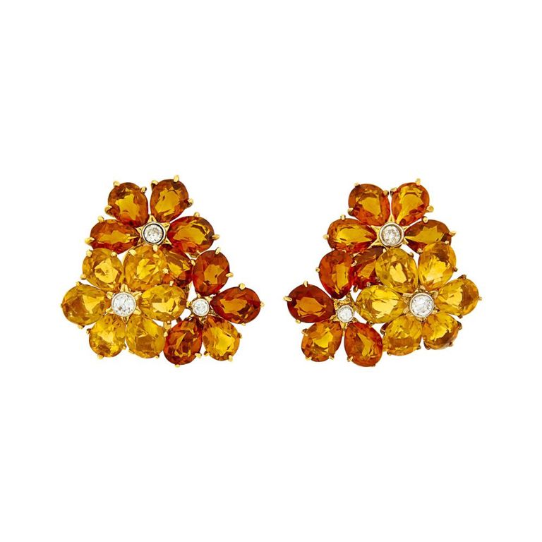 14k gold earclips with multicolored citrine and diamond