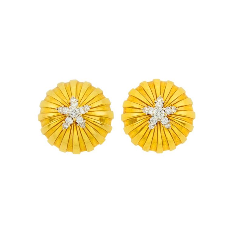 18k gold dome earclips with diamonds