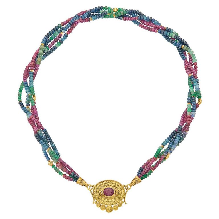 18k and 22k gold four strand bead necklace