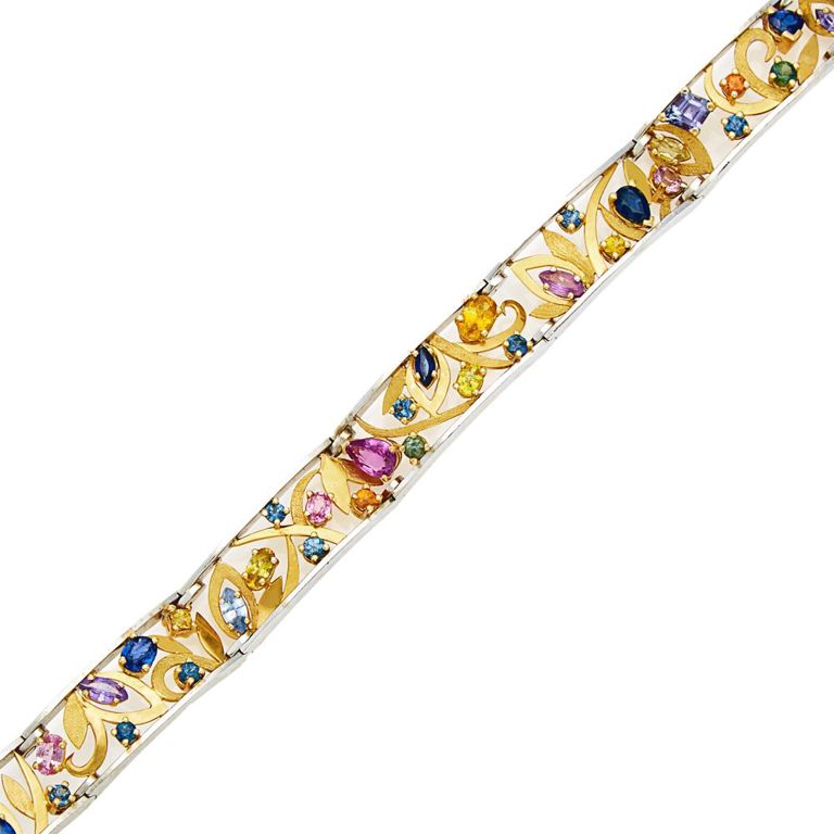 14k two-color gold bracelet with colored stones