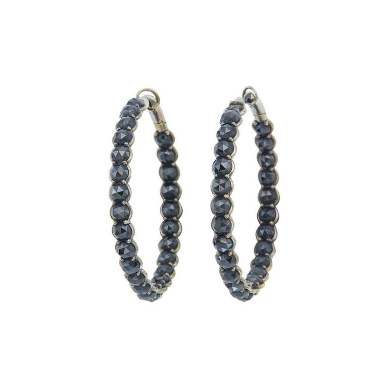 18k blackened gold hoop earrings with black diamonds