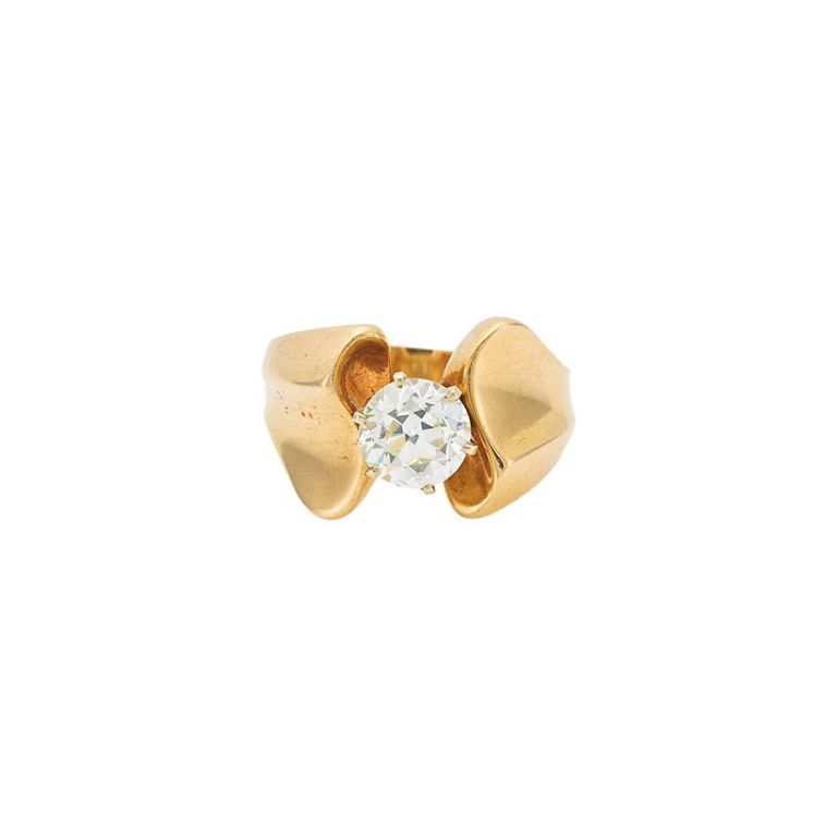 14k gold ring with old European-cut diamond