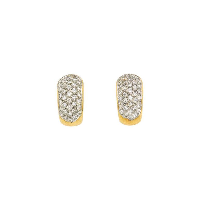 Pair of two-color gold and diamond earrings