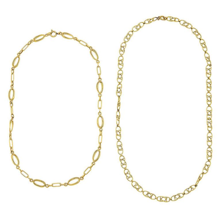 Two gold chain necklaces