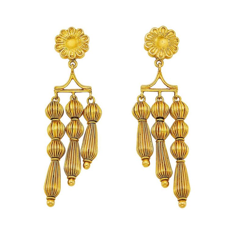 Ilias Lalaounis gold fringe pendant-earrings