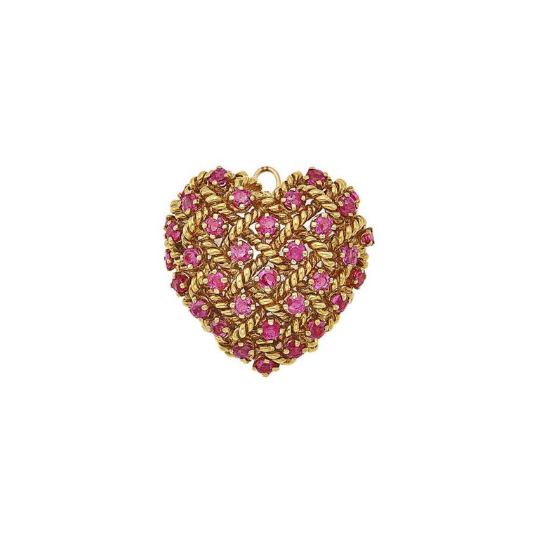 Tiffany & Co. gold and ruby heart pendant-brooch