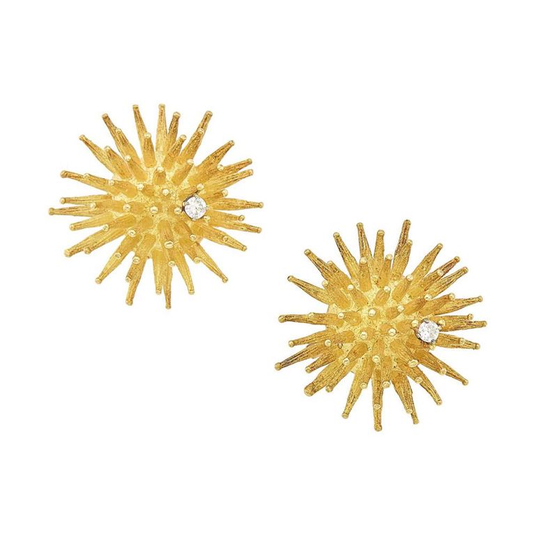 Pair of gold and diamond urchin earclips