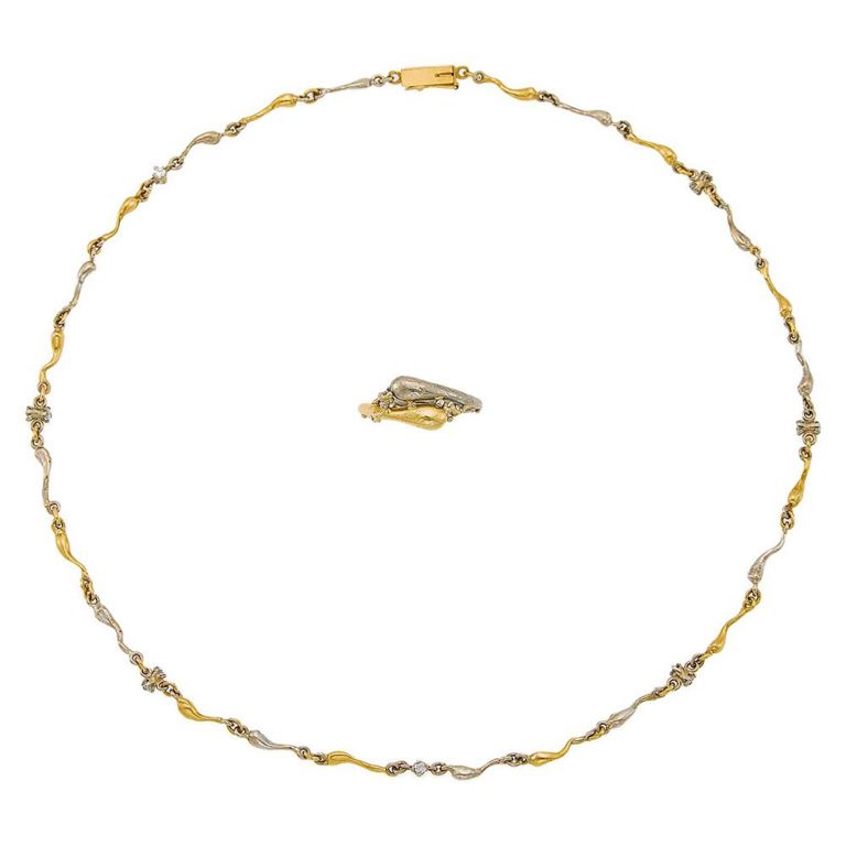 Charles de Temple two-color gold 'Caviar' necklace and ring