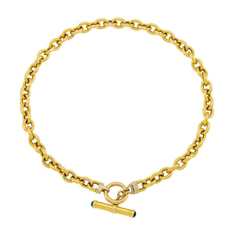 Two-color gold and green onyx necklace with toggle clasp