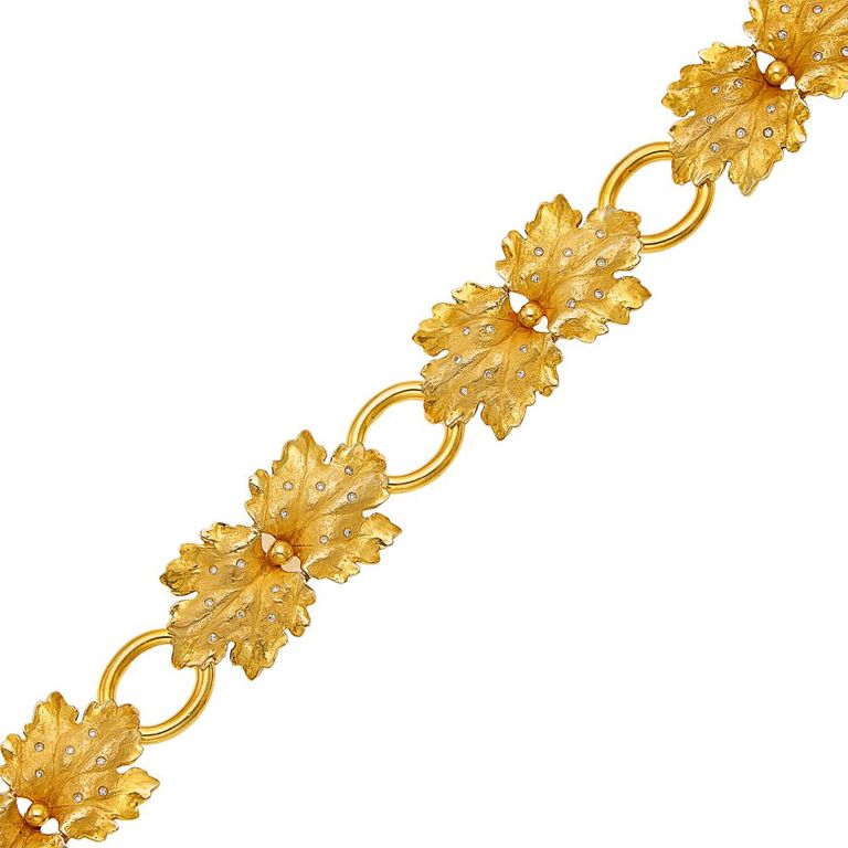 Gold and diamond leaf bracelet