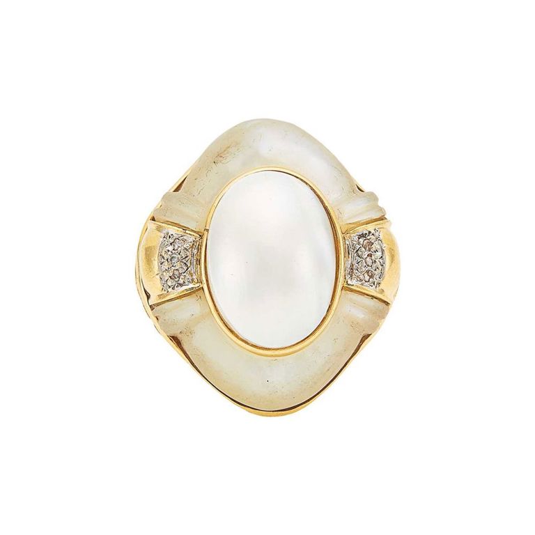 Gold, mother-of-pearl, mabé pearl and diamond ring