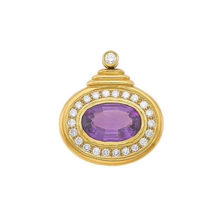 Gold, amethyst and diamond pendant