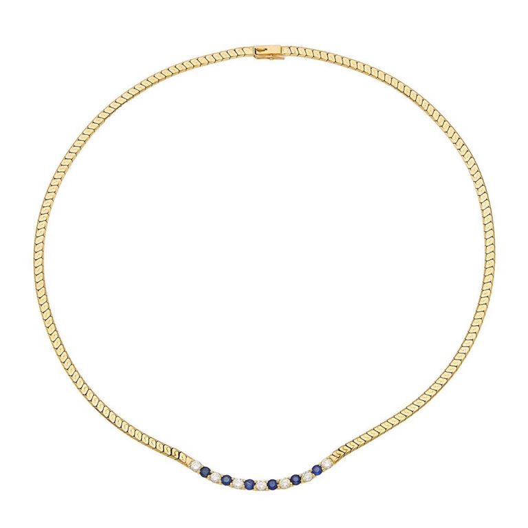 Gold, sapphire and diamond necklace
