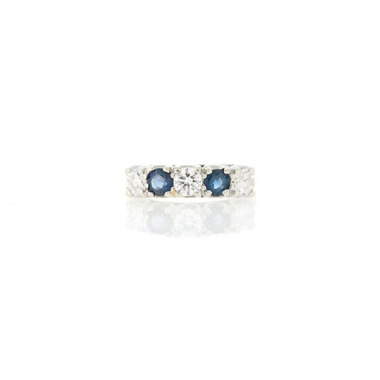 Two-color gold sapphire and diamond band ring