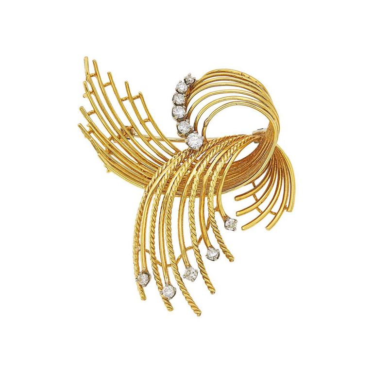 Gold and diamond spray brooch