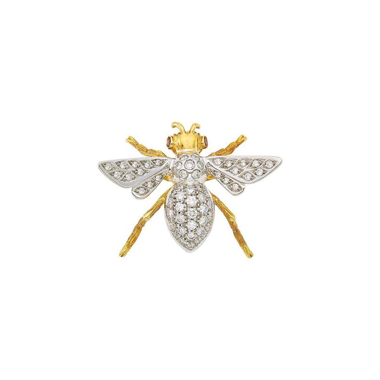 Two-color gold and diamond bee pin