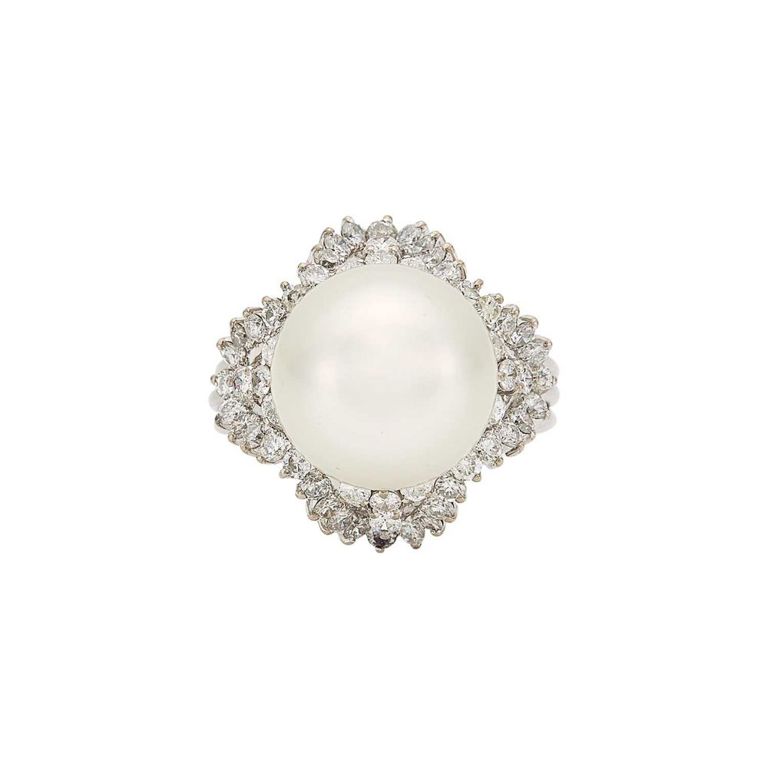 14k white gold South Sea pearl and diamond ring