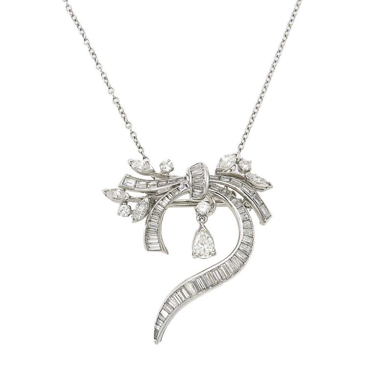 Platinum Van Clief diamond pendant with chain necklace