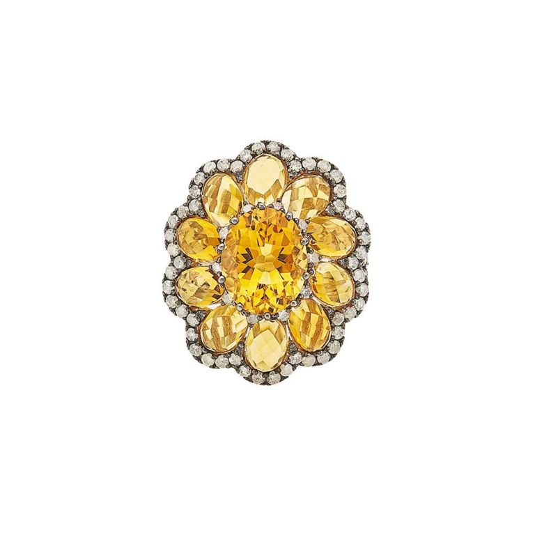 18k white gold citrine and diamond ring