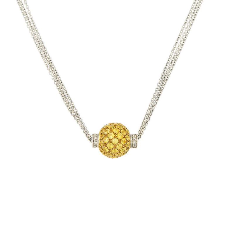 18k two-tone gold yellow sapphire and diamond pendant necklace