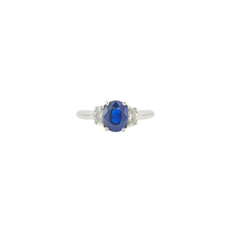Platinum sapphire and diamond ring