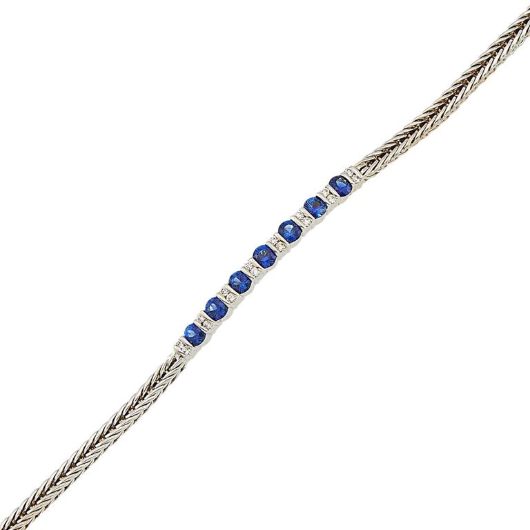 18k white gold synthetic sapphire and diamond bracelet