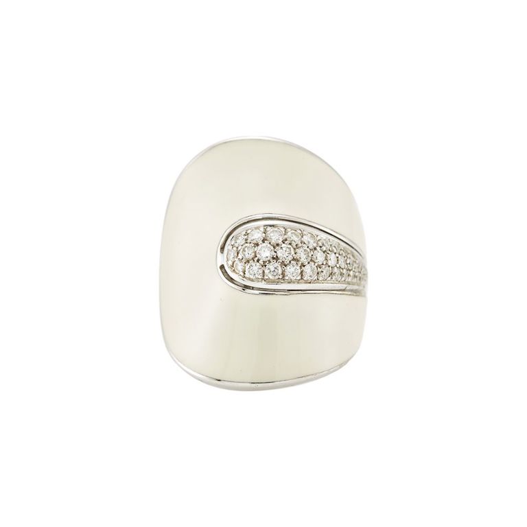 18k white gold, white enamel and diamond Roberto Coin ring