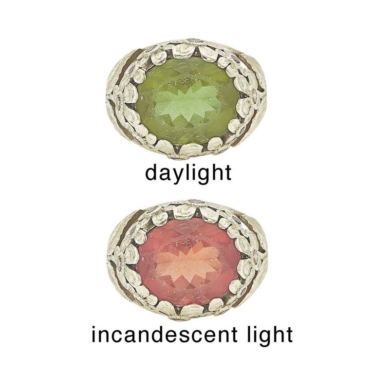 18k white gold color-change zultanite and colored diamond ring