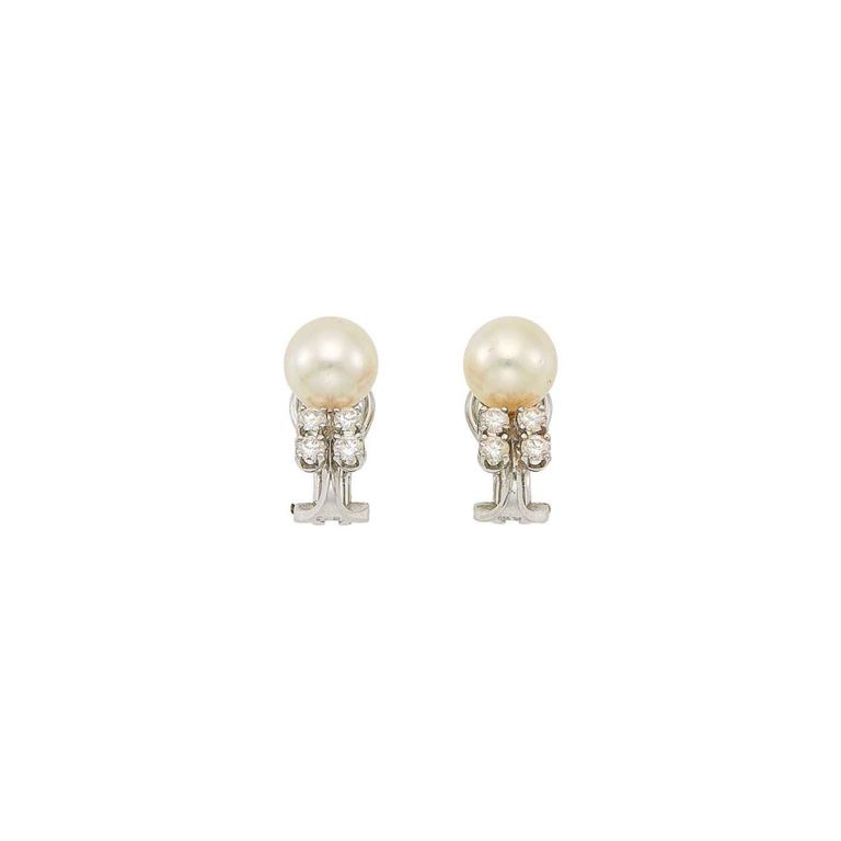 Gubelin white gold cultured pearl and diamond earclips