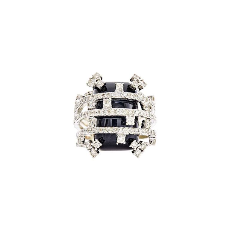 14k white gold black onyx and diamond ring