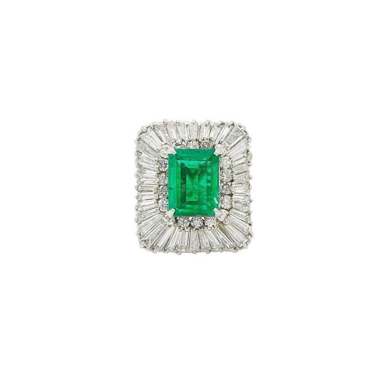 Platinum emerald and diamond ring