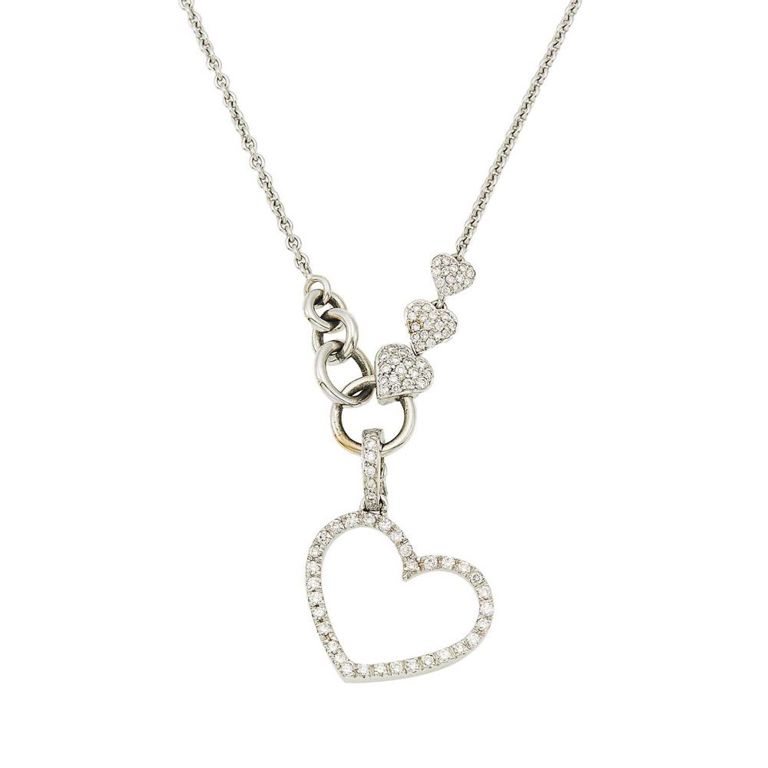 18k white gold diamond heart pendant necklace