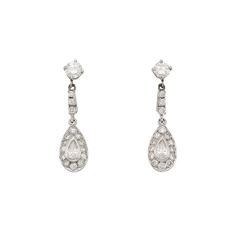 14k white gold diamond pendant earrings